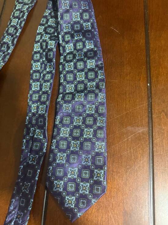 David Donahue Other - David Donahue Purple and Blue Geometric Medallion Silk Necktie